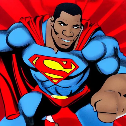 Prompt: photorealistic black superman flying. super detailed. super muscled. super cape