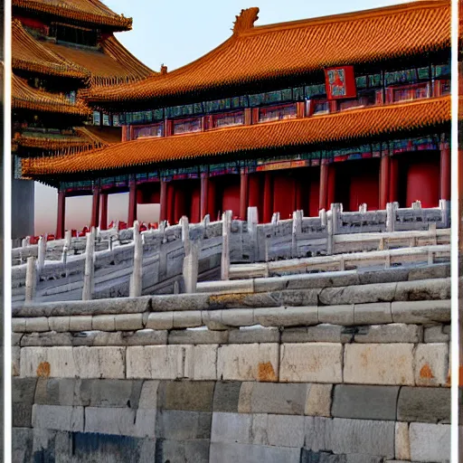 Prompt: the forbidden city in beijing at dusk by shinkai makoto