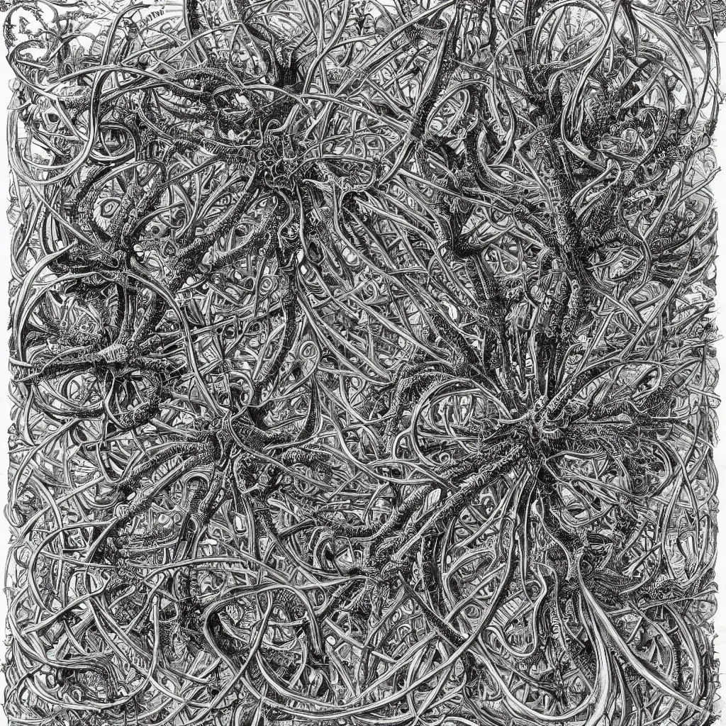 Image similar to virus diagram, R number, detailed digital illustration, dark, sinister, intricate, by Ernst Haeckel
