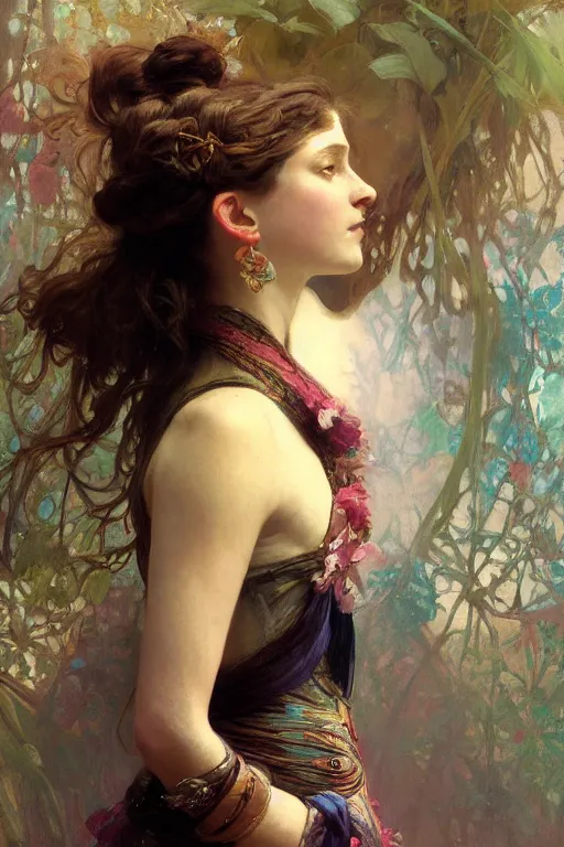 Image similar to an intricate artistic pose painting of a beautiful young victorian lady with an artistic pose, hyper detailed, octane render, vivid colors, artstation, by jeremy mann, by alphonse mucha, by boris vallejo