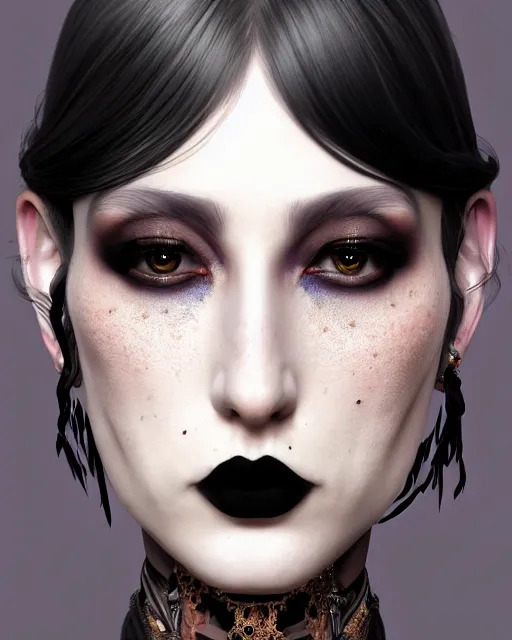 Image similar to beautiful digital painting of a stylish goth socialite forest with high detail, real life skin, freckles, 8 k, stunning detail, works by artgerm, greg rutkowski and alphonse mucha, unreal engine 5, 4 k uhd