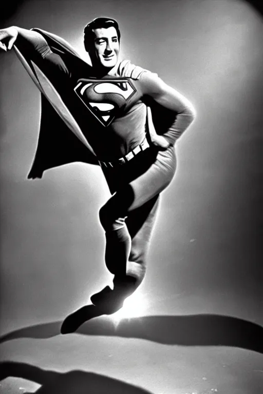 Image similar to rock hudson playing superman in, superhero, dynamic, 3 5 mm lens, heroic, studio lighting