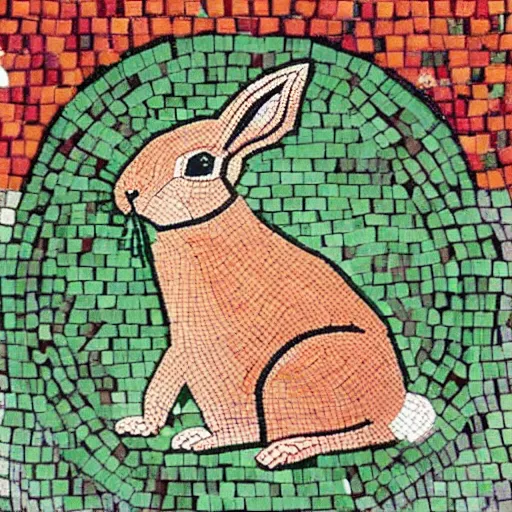 Image similar to a rabbit eating raspberries in the style of ancient mosaic