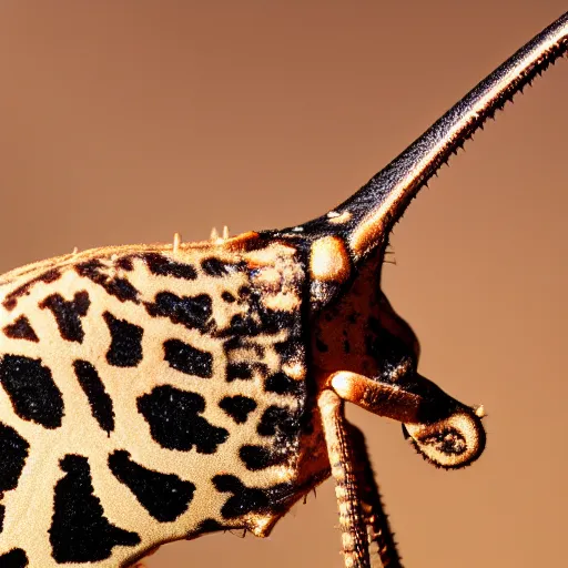 Image similar to macro close - up of a giraffe weevil bug. extremely detailed 8 k photo.