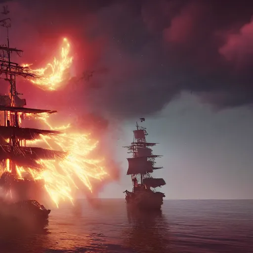 Prompt: pirate ship exploding, 4 k, cinematic