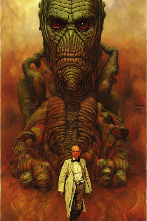 Image similar to full length portrait of dr who enemy zygon painted by lawrence alma tadema, zdzislaw beksinski, norman rockwell, jack kirby, tom lovell, alex malveda, greg staples, bbc, tv