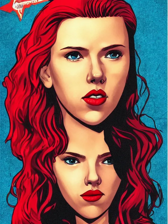 Prompt: Young Scarlett Johansson with long red hair in the style of 90's (Image Comics) whitchblade comic book cover