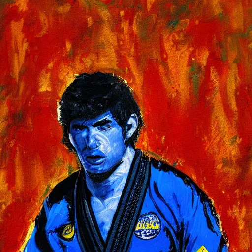 Image similar to painting of a bjj fighter, in the style of leroy neiman