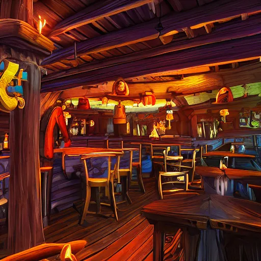 Image similar to secret of monkey island background, pirate pub interior, photograph