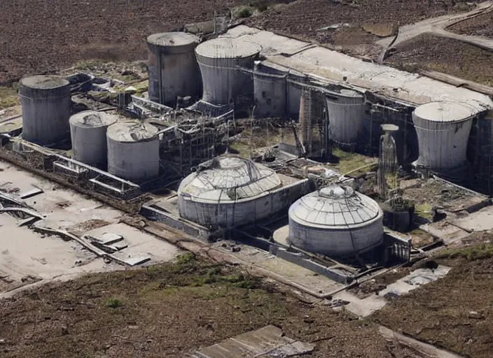 Image similar to this old nuclear power station seems to have been abandoned recently with haste as it is still operating automatically. there are many small piles of barrels marked with the radioactive sign. the place appears to be clear from scavengers at first glance but there may be traps inside set by the leaving operators.