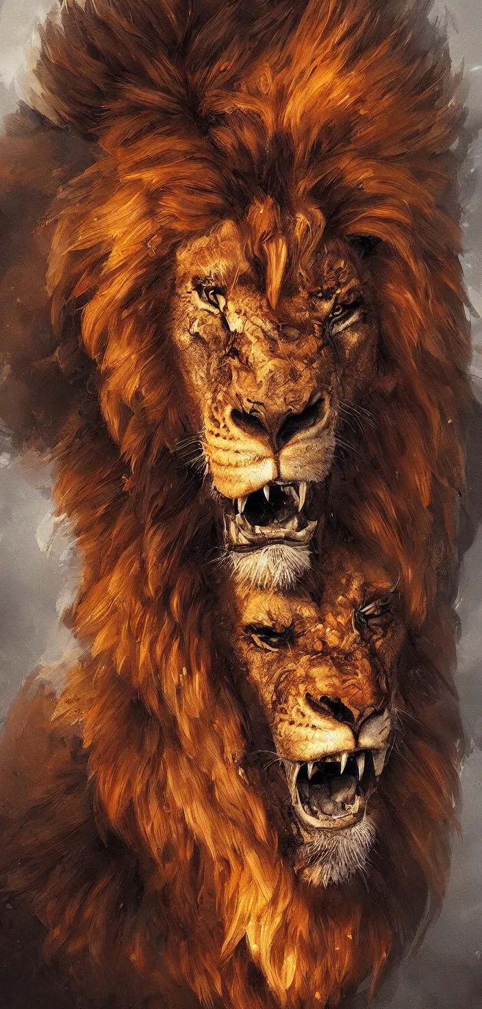 Image similar to portrait of a fire lion,digital art,ultra realistic,ultra detailed,art by greg rutkowski,detailed face