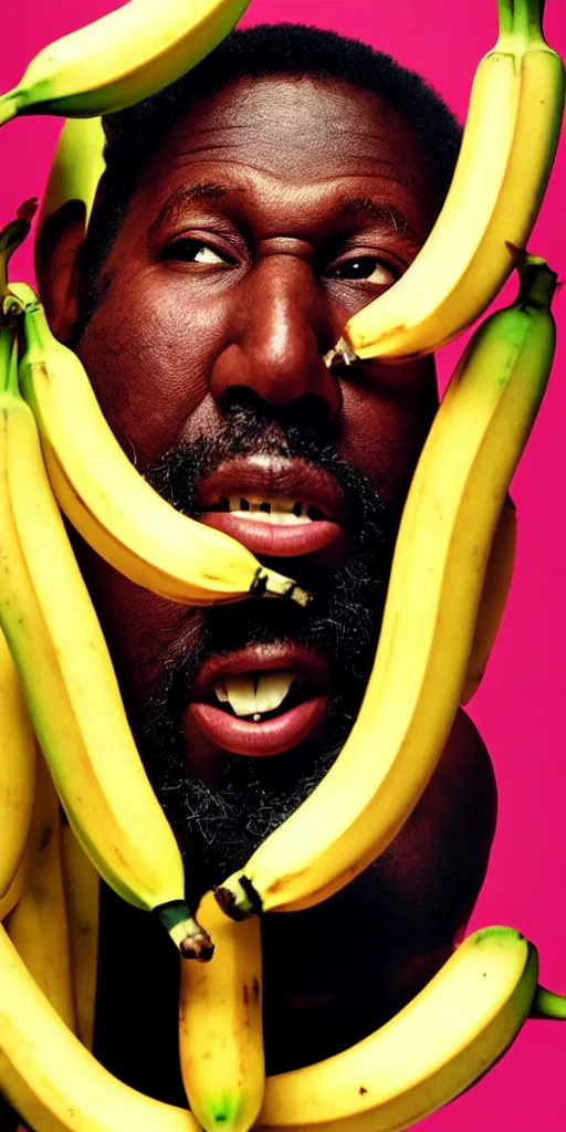 Prompt: award winning photo of thelonious monk EATING banana republic, vivid colors, happy, symmetrical face, beautiful eyes, studio lighting, wide shot art by Sally Mann & Arnold Newman