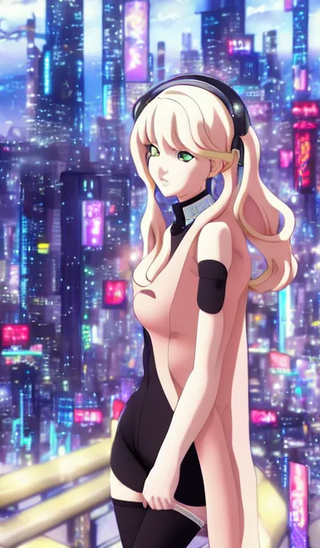 Image similar to anime fine details portrait of Lady Ann in front of cyberpunk moder city landscape on the background deep bokeh, close-up view, anime masterpiece by Studio Ghibli. 8k, sharp high quality anime, artstation