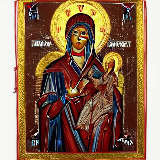 Image similar to red and silver icon of the Theotokos