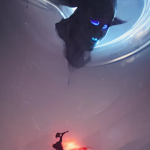 Prompt: Dancing on the ring of a blackhole, by Cedric Peyravernay, highly detailed, excellent composition, cinematic concept art, dramatic lighting, trending on ArtStation