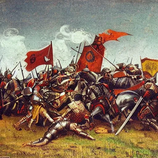 Image similar to “ large medieval battle, 1 9 0 0 ’ s photo ”