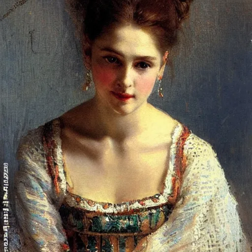 Prompt: portrait of a young woman by nikolay makovsky, detailed