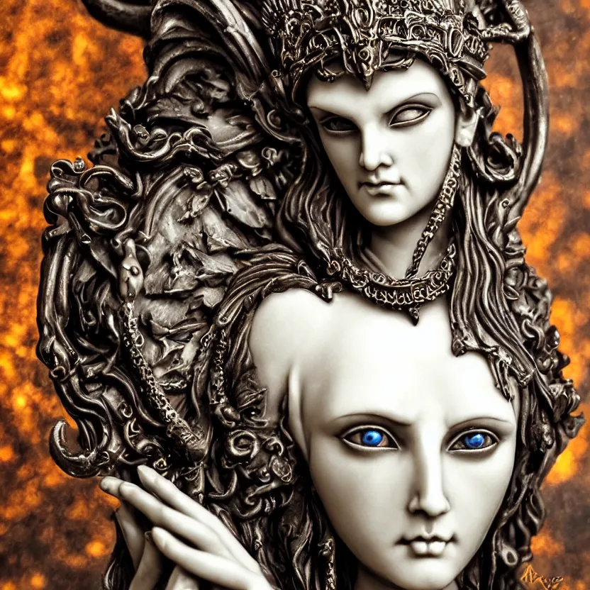 Image similar to centered portrait, close up, candid photography, goddess of death, by anne stokes, updo, highly detailed, accurate