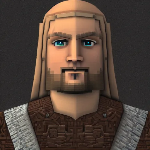 Image similar to Character portrait, face close up: Human Male Peace Domain Cleric. Peace will conquer all. In the style of Minecraft