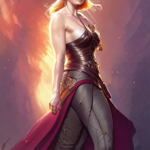 Image similar to Emily Blunt as Susan Storm, western, D&D, fantasy, intricate, elegant, highly detailed, digital painting, artstation, concept art, matte, sharp focus, illustration, art by Artgerm and Greg Rutkowski and Alphonse Mucha