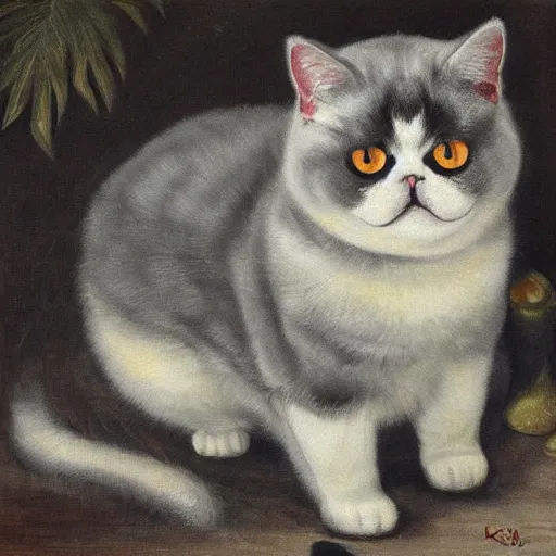 Prompt: exotic shorthair cat, dark grey, beautiful painting by henriette ronner - knip