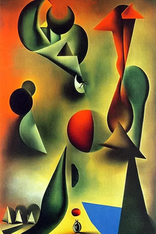 Image similar to born under a bad sign, good luck and trouble are my only friends, colors orange, white!!, dark green, dark blue, surreal abstract painting by salvador dali and max ernst