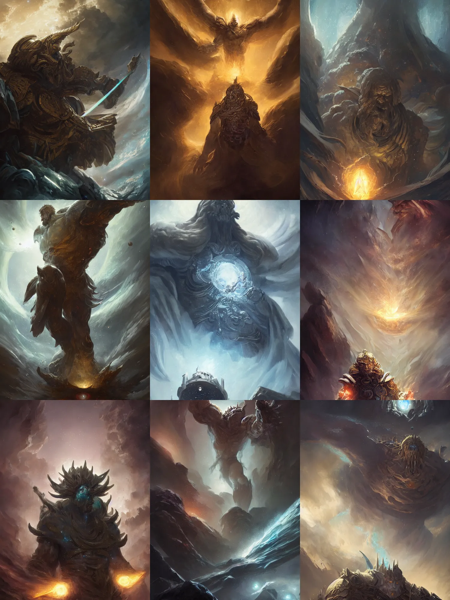 Prompt: A massive celestial giant god, galaxy, stars, space, detailed face and body, dungeons and dragons, magic the gathering, by Mateusz Ozminski, Alejandro Olmedo art, Diego Gisbert Llorens, Greg Rutkowski, amazing detail, low angle, masterpiece, cinematic, dramatic, dramatic lighting