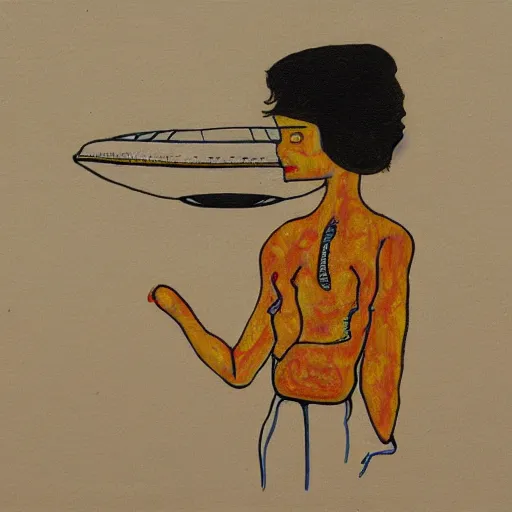 Prompt: painting of a ufo in the style of egon schiele