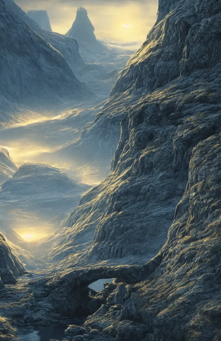 Image similar to a highly detailed glowing portal within an norway landscape, detailed, high mountains, hyperreal phantastic, uplight, intricate details in environment, luminance, golden ratio, high aestehtic, cinematic light dramatic light, godrays, distance, hyperreal, photobash, wideangle, terrence malick, hyperreal 4 k