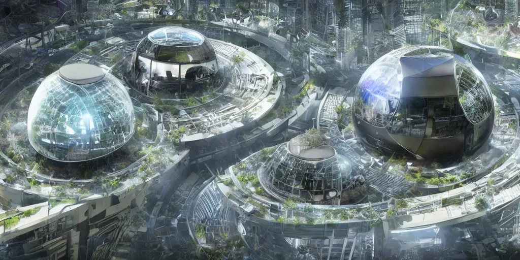 Image similar to futuristic ecological city with dome, cinematic, highly detailed, anamorphic lens