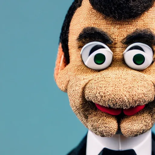 Image similar to Mr. Bean depicted as a muppet, Hyperdetailed, behance, smooth, sharp focus, bokeh, photography, elegant, symmetrical, award winning, 4k