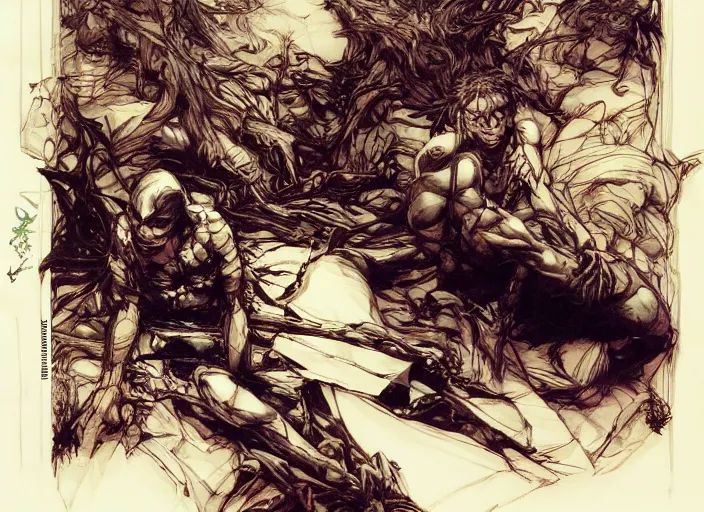 Image similar to my bed is a forest with a giant cthulhuin night and giant eyes dark color by, yoji shinkawa, yoshitaka amano, tsutomu niehi, moebius, donato giancola, trending on artstation, featured on pixiv, cinematic composition