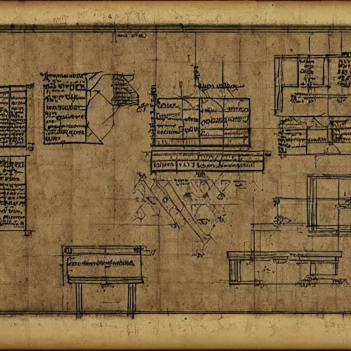 Prompt: renaissance blueprint diagrams of a gal godot