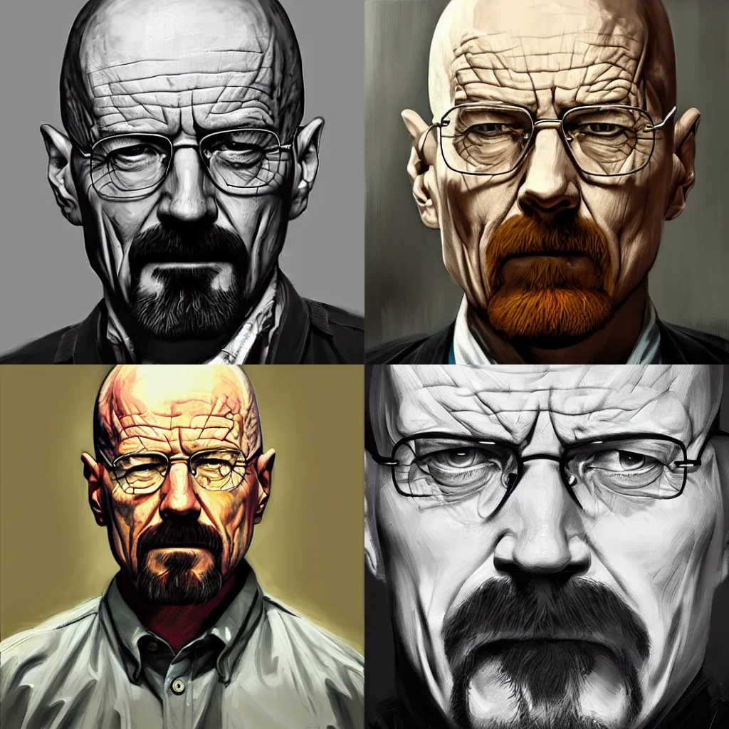 Prompt: A hyperdetailed digital oil portrait painting of Walter White in the style of Guy Denning and Ruan Jia. Trending on ArtStation and DeviantArt. Digital art.