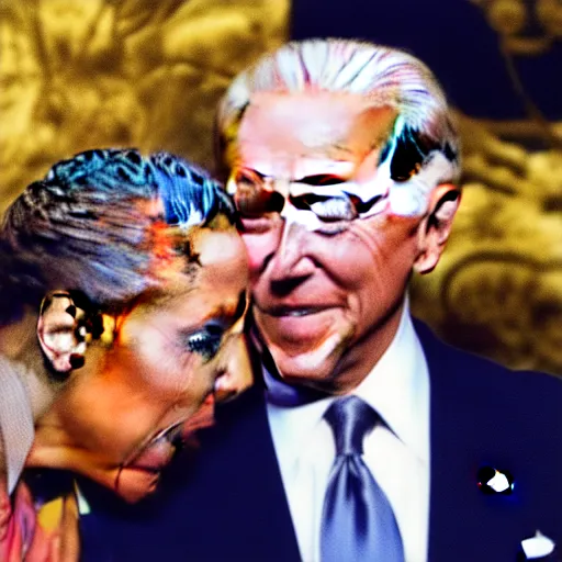 Image similar to Joe Biden kissing Barack Obama in the style of Gustav Klimt