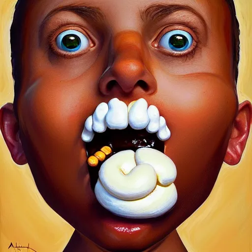 Prompt: drew barrymore face inside! a smore, chocolate, marshmallow graham cracker, digital painting by arcimboldo, rhads