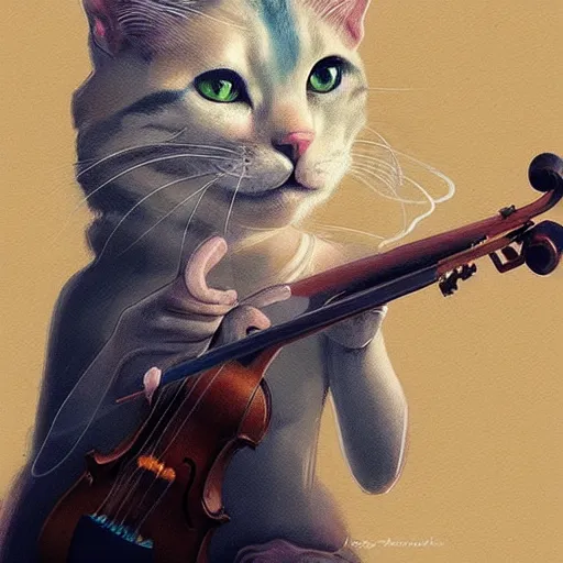 Image similar to cat smokes bong shaped like violin anno sakimichan stanley artgerm lau rossdraws james jean marc simonetti elegant highly detailed digital painting artstation