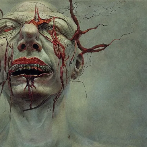 Image similar to high quality high detail painting by lucian freud and beksinski, hd, demon, soul
