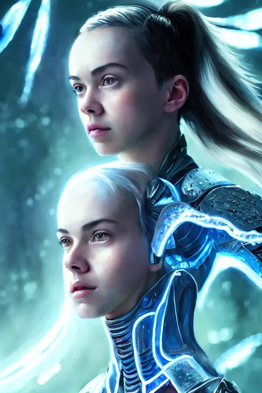 Image similar to a professionally painted portrait of an attractive young girl, partially clothed in ethereal battle armor, surrounded by transparent plasma, emitting psychic powers, beautiful bone structure, perfectly symmetrical face, perfect eyes, intricate, elegant, ultra-detailed, digital painting, concept art, illustration, sharp focus, minimal artifacts, volumetric lighting, from Valerian and the City of a Thousand Planets, in the style of Artgerm and Loish, fantasy scene, fantasy aesthetic, trending on Artstation and Tumblr, award winning