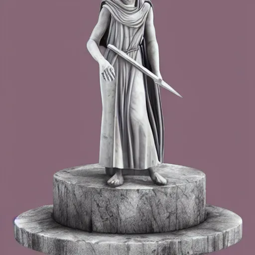 Image similar to “Marble statue of Mikasa Ackerman where she is feeling lost and distressed, Artstation, Deviantart, Mappa, Overlord, Greek museum style marble statue”