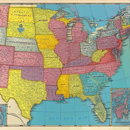 Prompt: map of the us states, style of a european map