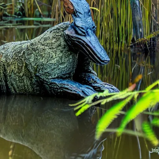 Prompt: Bunyip in a swamp. High quality.