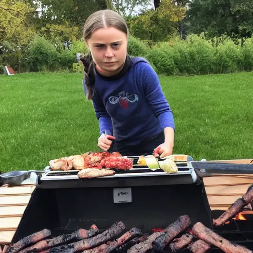 Image similar to photo of greta thunberg having a bbq