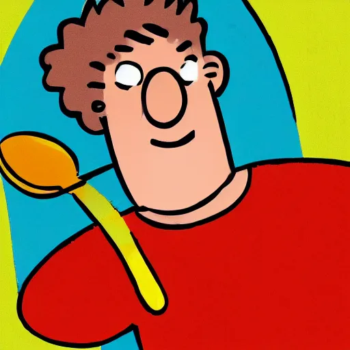 Prompt: happy boy with spoons in his nostrils, illustration, cartoonist, high detail, vibrant colours