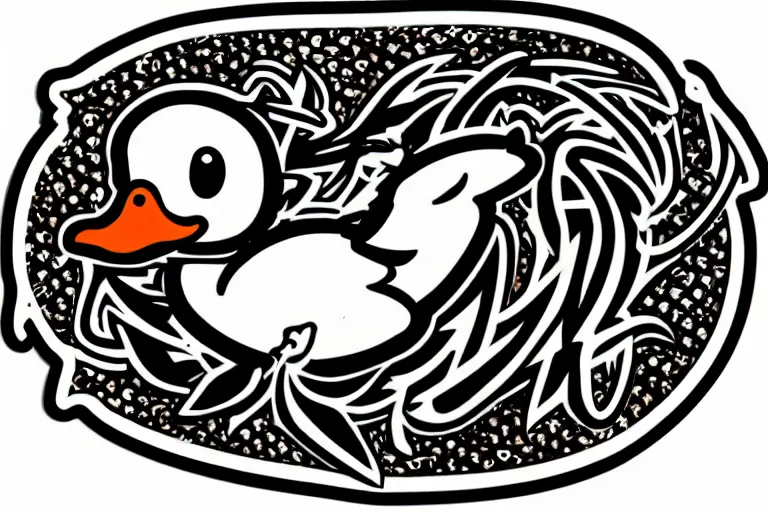 Image similar to a sticker illustration of a smoking duck in lowbrow art style, highly detailed, elegant, intricate