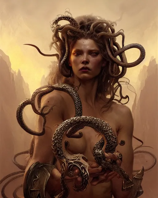 Image similar to fierce medusa, fantasy character portrait, ultra realistic, concept art, intricate details, highly detailed by greg rutkowski, gaston bussiere, craig mullins, simon bisley