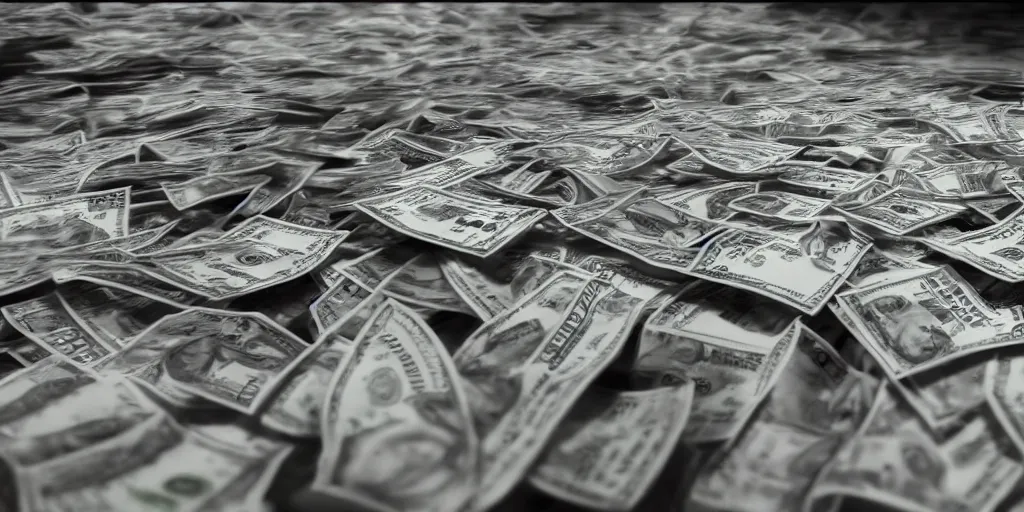 Image similar to a film still of cash money piling up in a vault, shallow depth of field, cinematic, award winning cgi, vfx, film still cfg _ scale : 1 5. 0