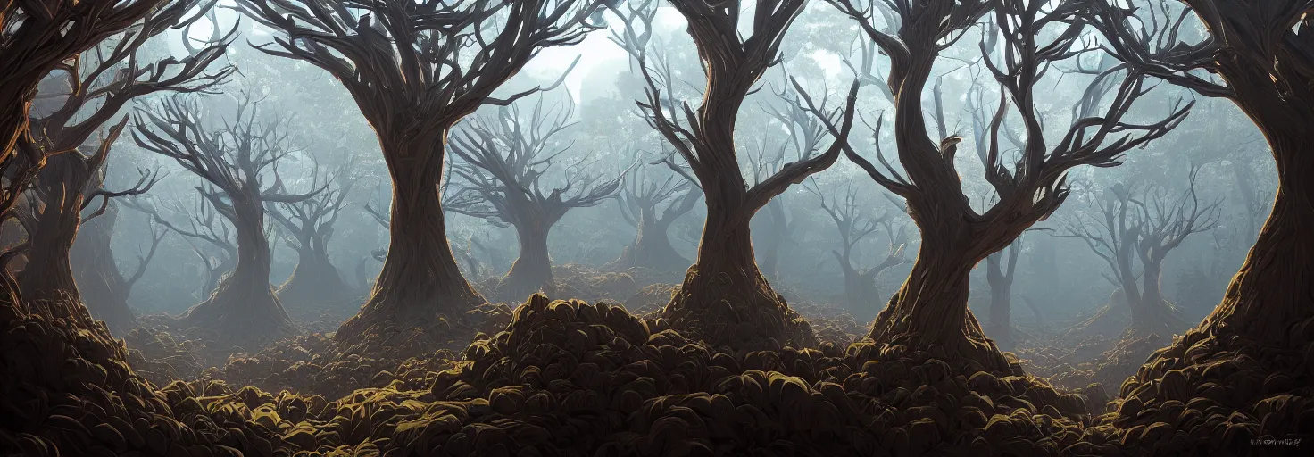 Prompt: fractal forest, vector art, trending on artstation, 30mm, by Noah Bradley