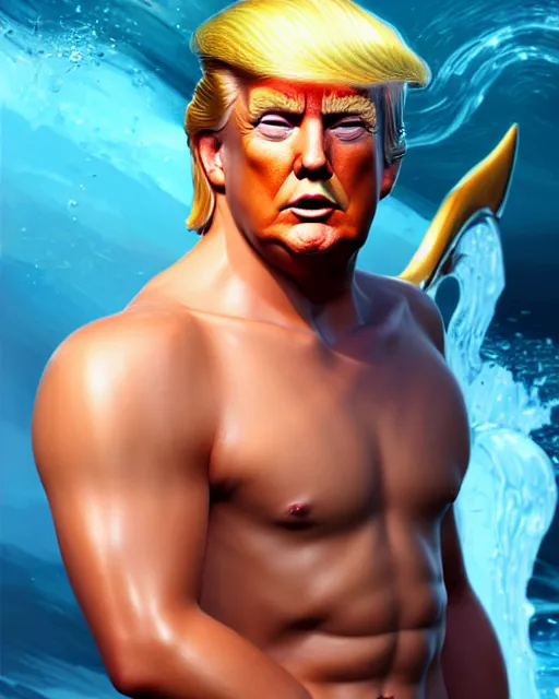 Image similar to character concept art of donald trump as poseidon | cute - fine face, pretty face, realistic shaded perfect face, fine details by stanley artgerm lau, wlop, rossdraws, james jean, andrei riabovitchev, marc simonetti, and sakimichan, tranding on artstation