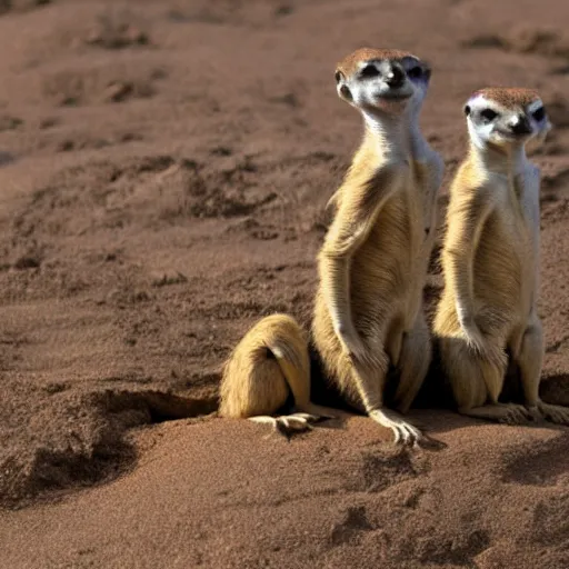 Prompt: Photo of human meerkats snuggling